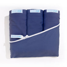 Load image into Gallery viewer, Premium Crib Starter Pack in Navy: Includes 1 Wraparound Base + 3 Zip-On Sheets