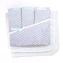 Load image into Gallery viewer, Deluxe Crib Starter Pack in Lavender Wave: Includes 1 Wraparound Base + 3 Cotton Zip-On Sheets + 2 Waterproof Flat Felt Mattress Pads