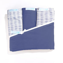 Load image into Gallery viewer, Premium Crib Starter Pack in Navy, Navy Shibori: Includes 1 Wraparound Base in Navy + 3 Cotton Zip-On Sheets (1 Navy and 2 Navy Shibori)