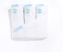 Load image into Gallery viewer, Premium Crib Starter Pack in Organic Cotton White: Includes 1 Cotton Wraparound Base + 3 Organic Cotton Zip-On Sheets